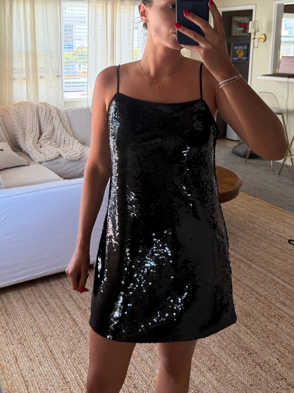 Abercrombie & Fitch Black Sequin Squareneck Mini Dress - Size M